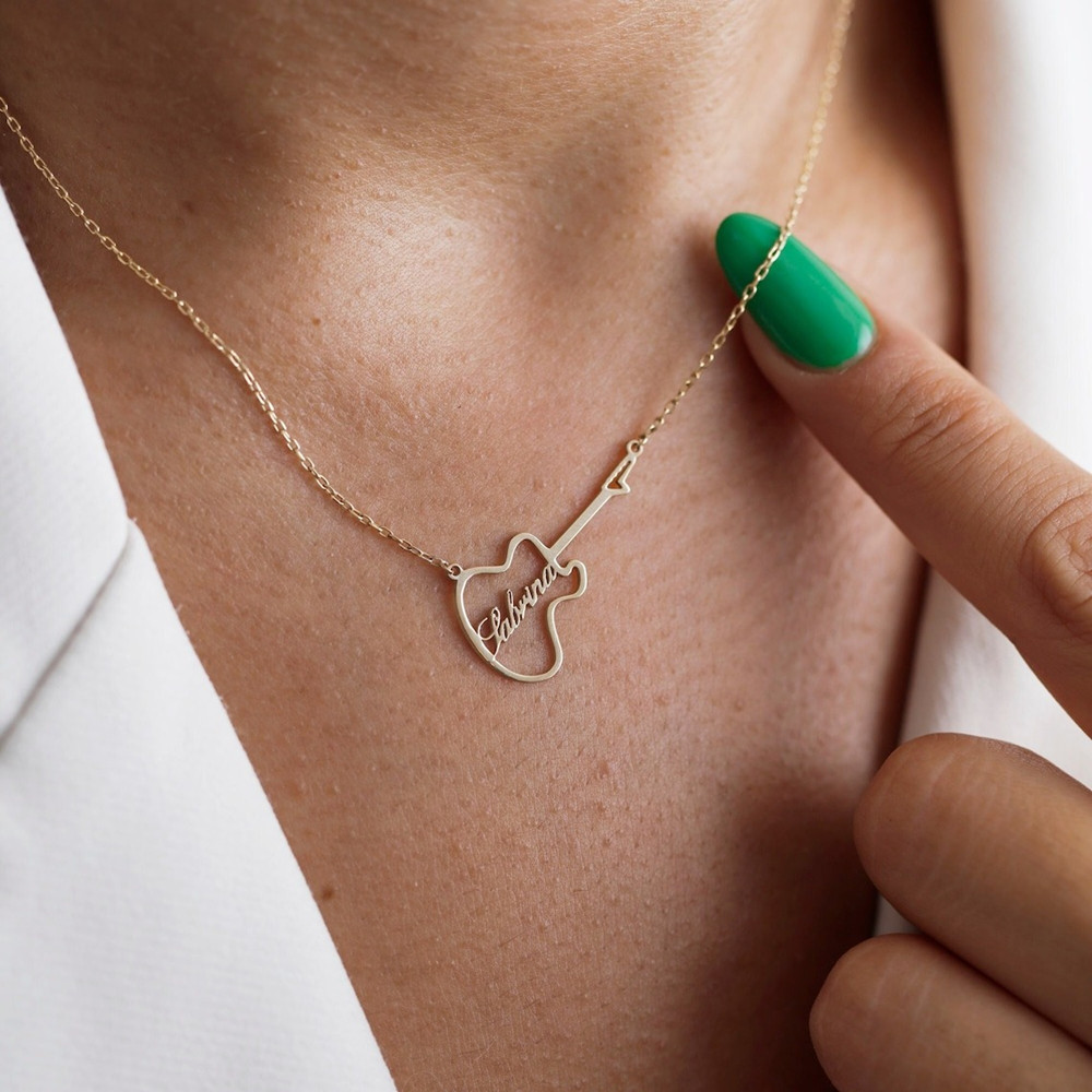 Musical Instrument And Names - Gepersonaliseerde gitaar symbool naam ketting mode