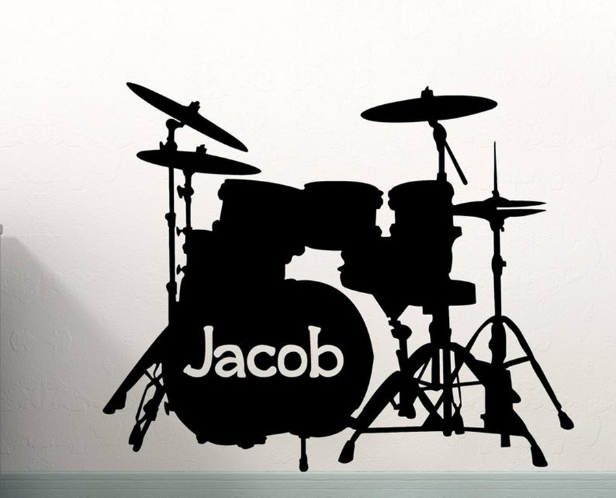 Musical Instrument And Names - Drum Set Muurtattoo Custom Naam Muziek